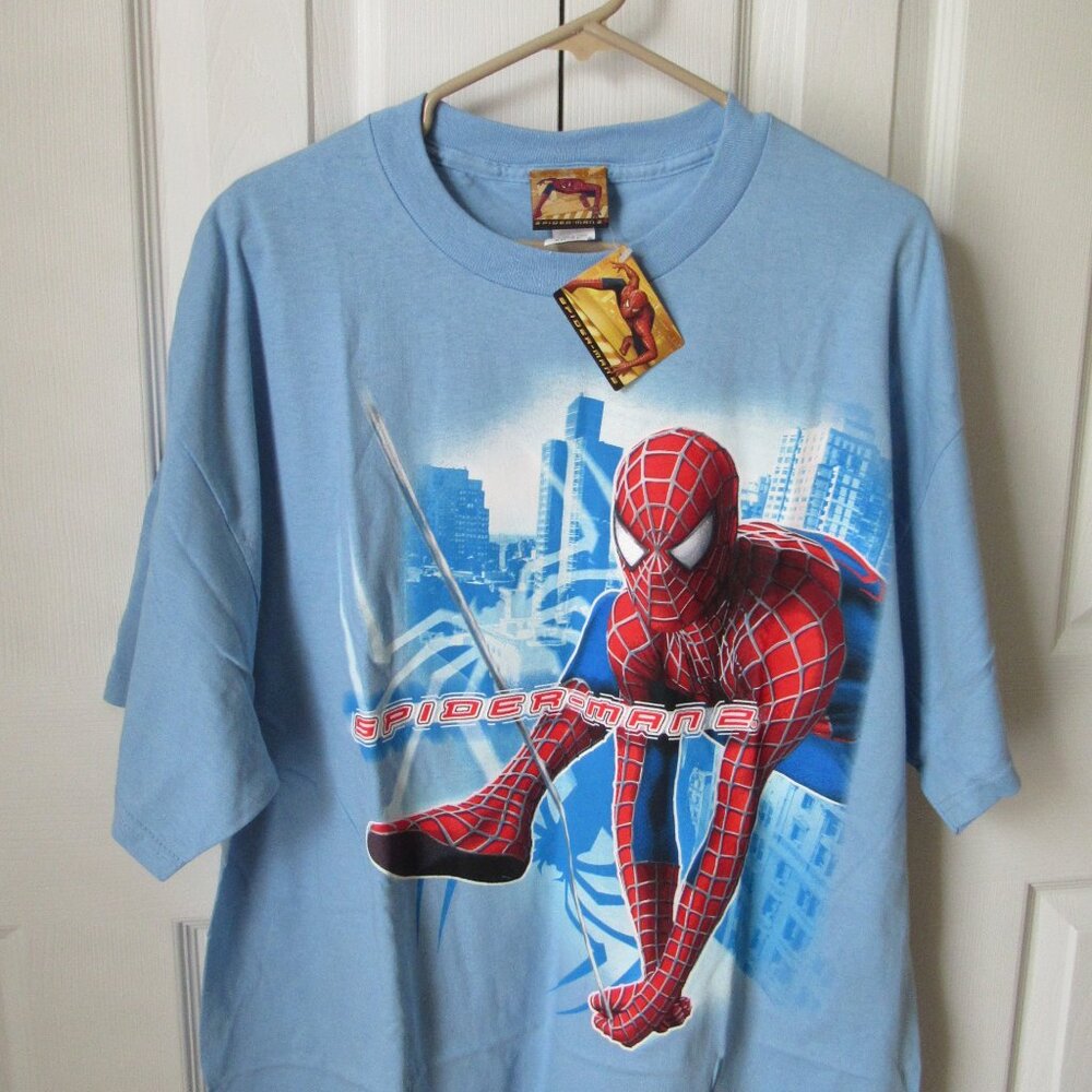 SPIDERMAN 2 Promo Shirt Mens XL Light Blue Dr. Pepper NWT Rare Mad Engine Retro